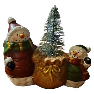 Vtg Snowman Nightlight Christmas Tree Battery Polystone Snowmen & Tree Décor
